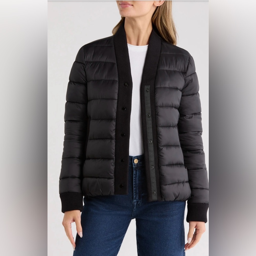 REBECA MINKOFF Women's Black Water Resistant Ribber Trim Puffer Jacket Sz S NWT - Picture 5 of 12